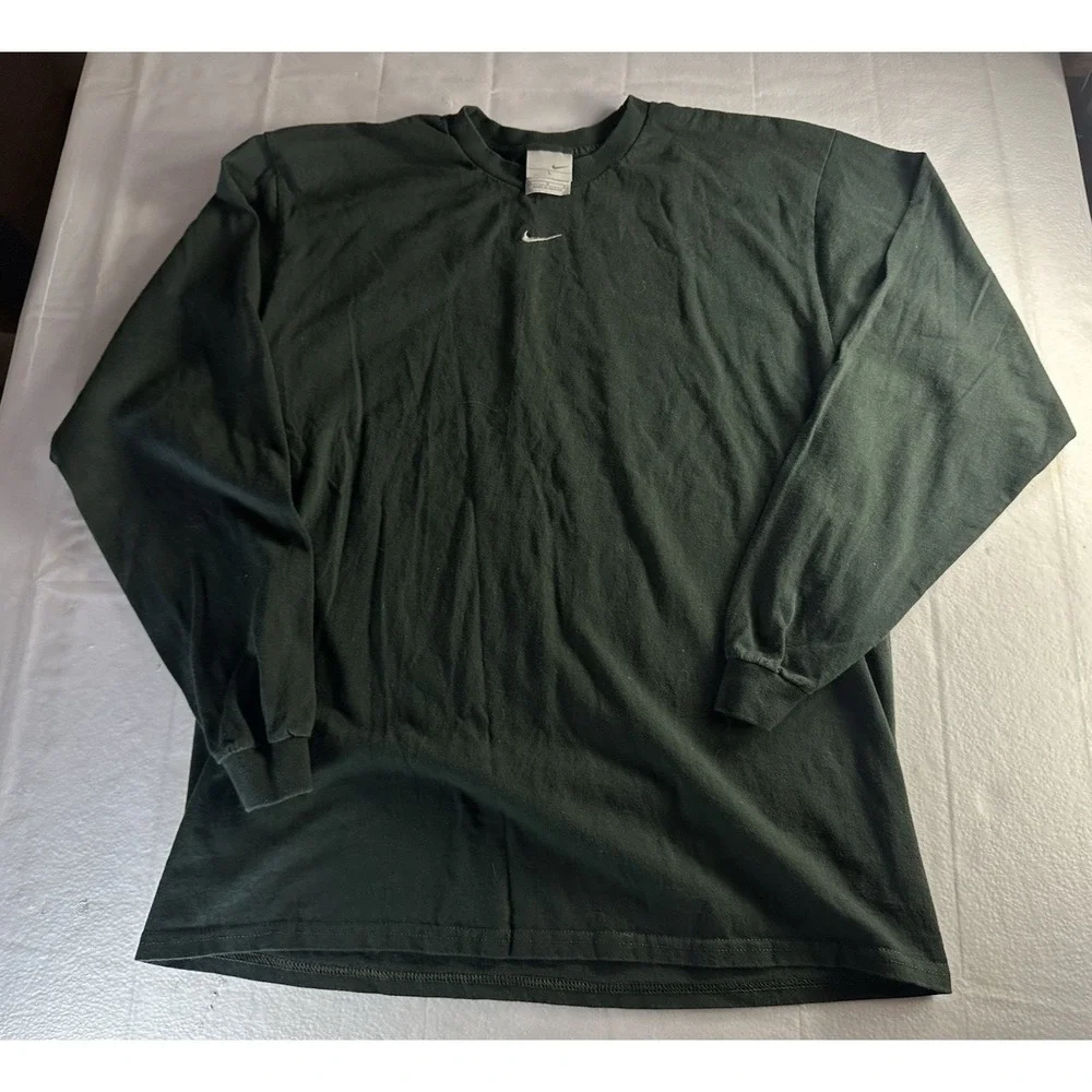 Vintage Nike Center Swoosh Long Sleeve T Shirt Green Adult Large Made In Mexico
